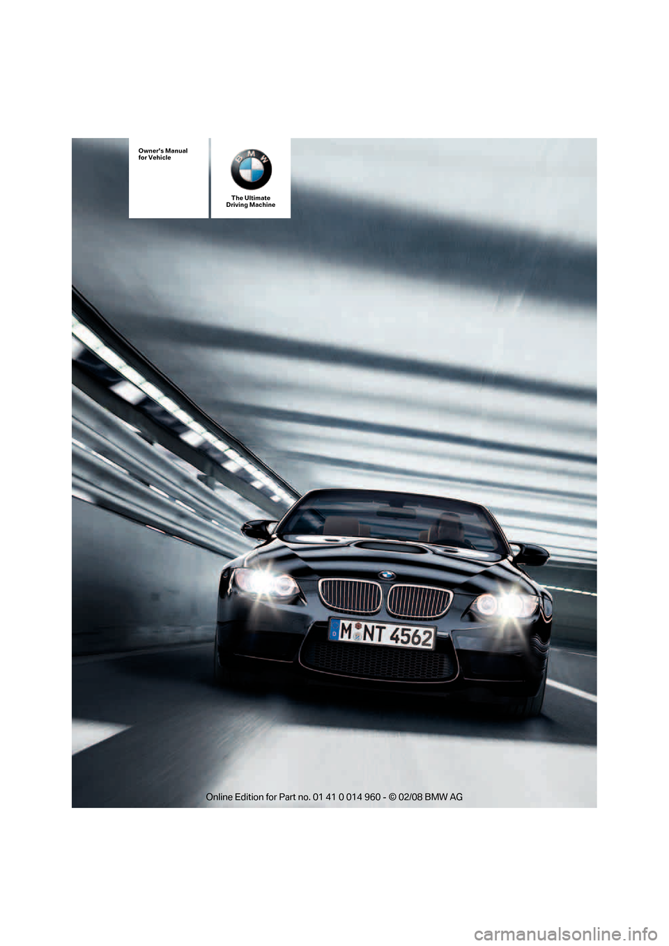 BMW M3 CONVERTIBLE 2008 E93 Owners Manual 