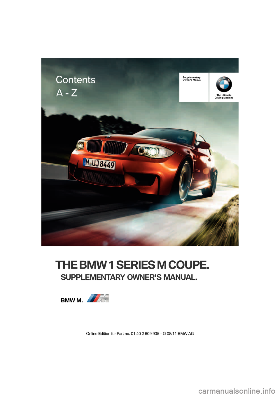 BMW 1M 2011 E82 Owners Manual 