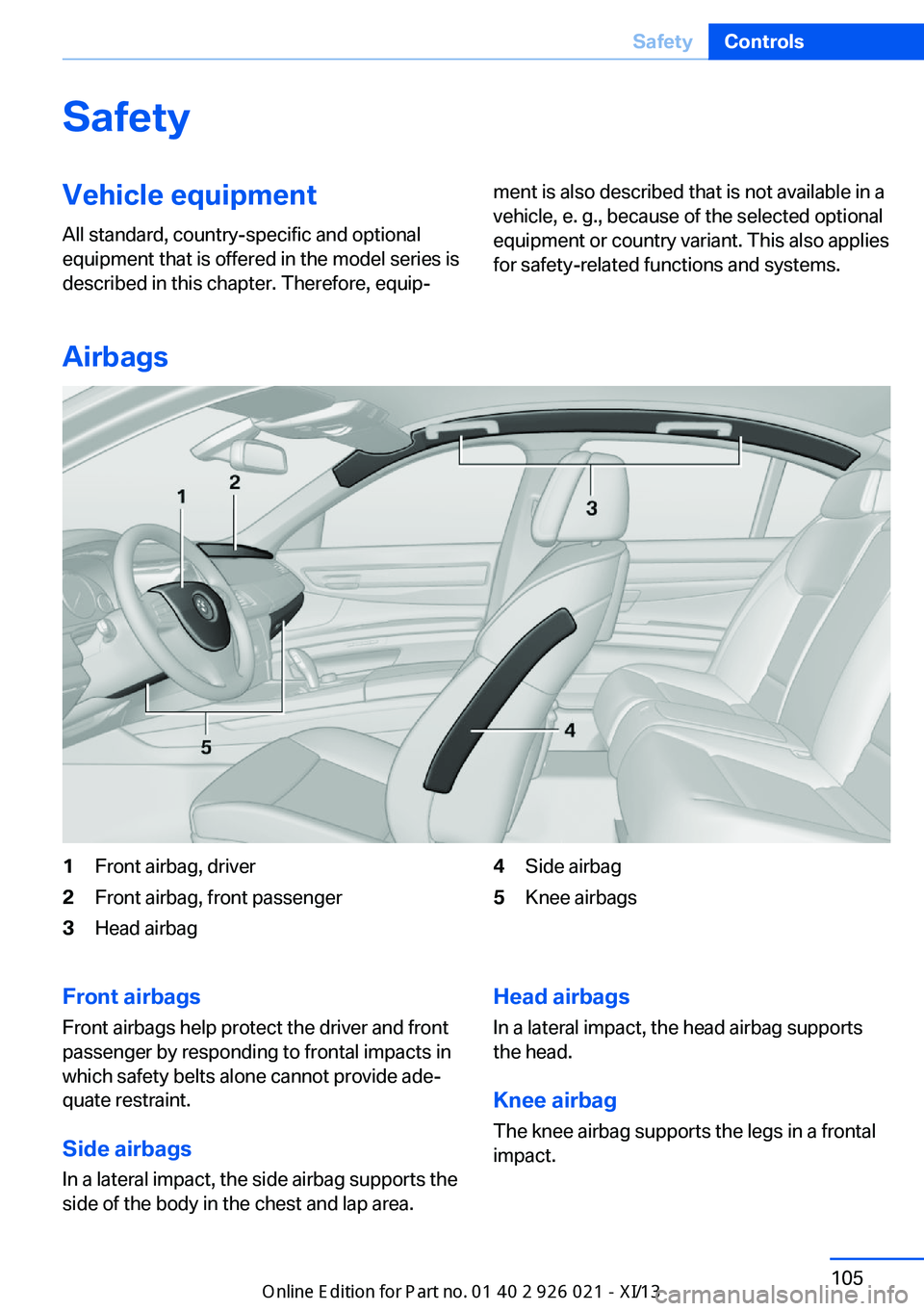 BMW ACTIVE HYBRID 7 2013 F04 Owners Manual SafetyVehicle equipment
All standard, country-specific and optional
equipment that is offered in the model series is
described in this chapter. Therefore, equip‐ment is also described that is not av BMW ACTIVE HYBRID 7 2013 F04 Owners Manual SafetyVehicle equipment
All standard, country-specific and optional
equipment that is offered in the model series is
described in this chapter. Therefore, equip‐ment is also described that is not av