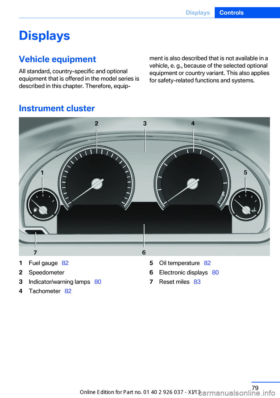 BMW M6 CONVERTIBLE 2013 F12 Owners Manual DisplaysVehicle equipmentAll standard, country-specific and optional
equipment that is offered in the model series is
described in this chapter. Therefore, equip‐ment is also described that is not a