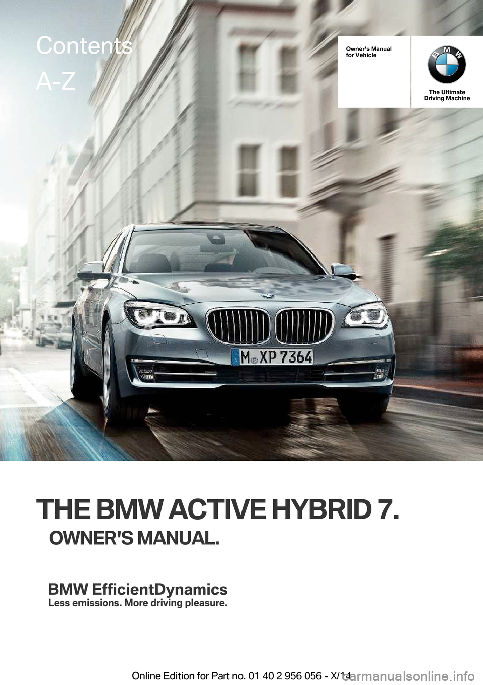 BMW ACTIVE HYBRID 7 2014 F01H Owners Manual 