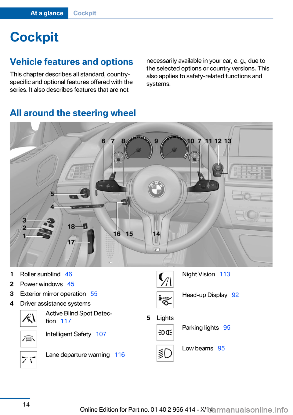 BMW M6 COUPE 2014 F13M User Guide CockpitVehicle features and options
This chapter describes all standard, country-
specific and optional features offered with the
series. It also describes features that are notnecessarily available i BMW M6 COUPE 2014 F13M User Guide CockpitVehicle features and options
This chapter describes all standard, country-
specific and optional features offered with the
series. It also describes features that are notnecessarily available i