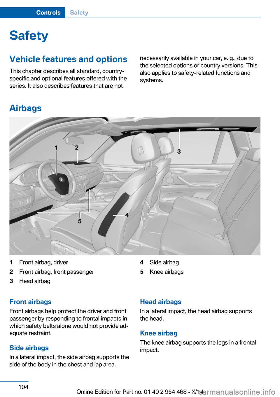 BMW X6 2014 F16 Owners Manual SafetyVehicle features and options
This chapter describes all standard, country-
specific and optional features offered with the
series. It also describes features that are notnecessarily available in BMW X6 2014 F16 Owners Manual SafetyVehicle features and options
This chapter describes all standard, country-
specific and optional features offered with the
series. It also describes features that are notnecessarily available in