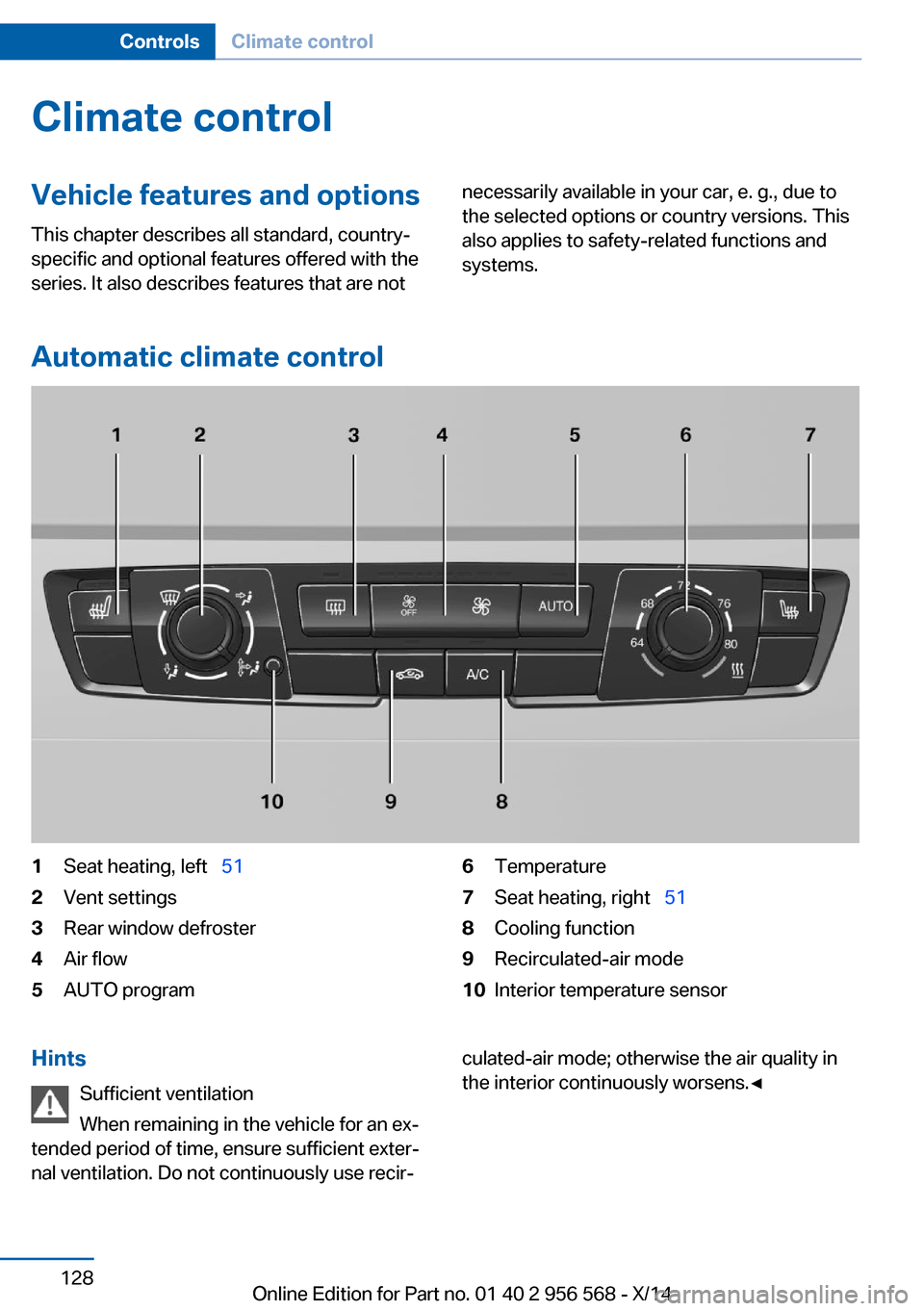 BMW 2 SERIES 2014 F22 Owners Manual Climate controlVehicle features and options
This chapter describes all standard, country-
specific and optional features offered with the
series. It also describes features that are notnecessarily ava