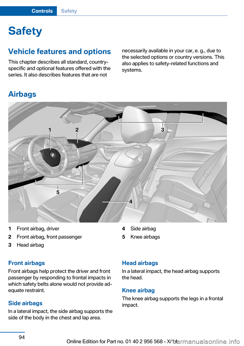 BMW 2 SERIES 2014 F22 Owners Manual SafetyVehicle features and options
This chapter describes all standard, country-
specific and optional features offered with the
series. It also describes features that are notnecessarily available in BMW 2 SERIES 2014 F22 Owners Manual SafetyVehicle features and options
This chapter describes all standard, country-
specific and optional features offered with the
series. It also describes features that are notnecessarily available in