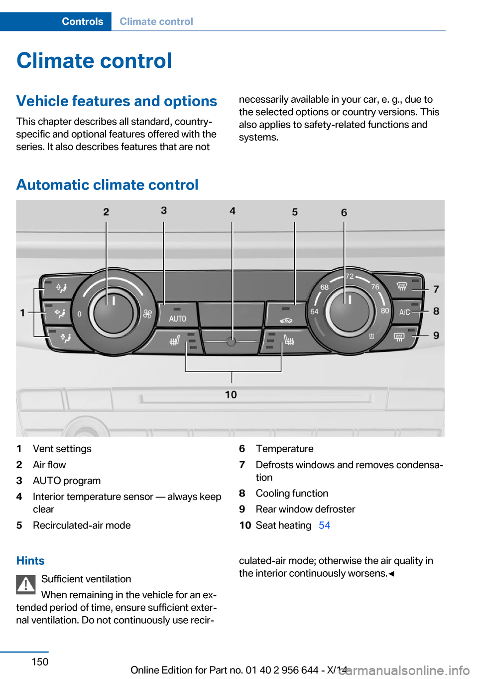 BMW X3 2014 F25 User Guide Climate controlVehicle features and options
This chapter describes all standard, country-
specific and optional features offered with the
series. It also describes features that are notnecessarily ava