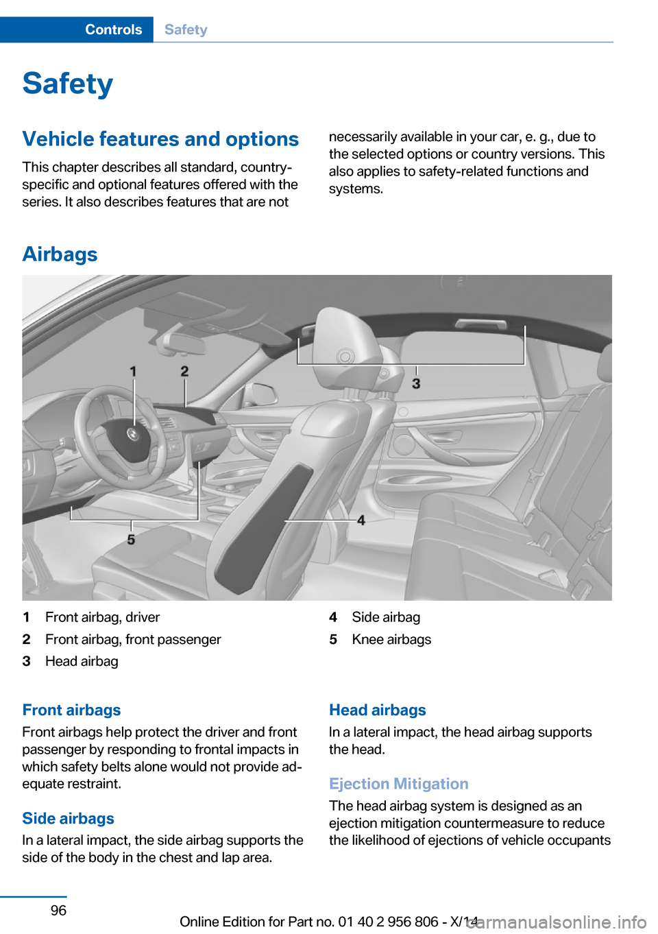 BMW 3 SERIES GRAN COUPE 2014 F34 Owners Manual SafetyVehicle features and options
This chapter describes all standard, country-
specific and optional features offered with the
series. It also describes features that are notnecessarily available in