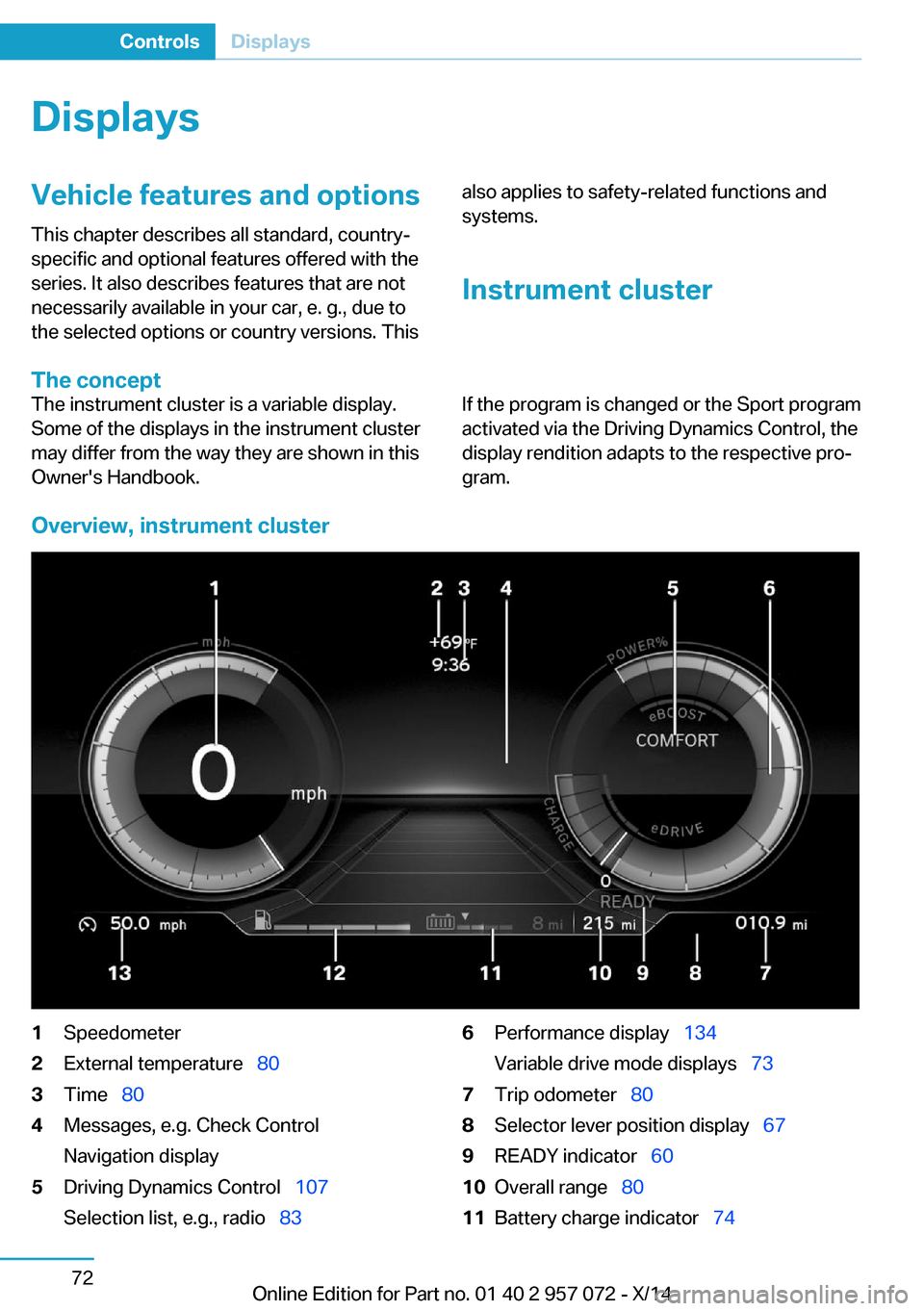 BMW I8 2014 I12 Manual Online DisplaysVehicle features and optionsThis chapter describes all standard, country-
specific and optional features offered with the
series. It also describes features that are not
necessarily available BMW I8 2014 I12 Manual Online DisplaysVehicle features and optionsThis chapter describes all standard, country-
specific and optional features offered with the
series. It also describes features that are not
necessarily available