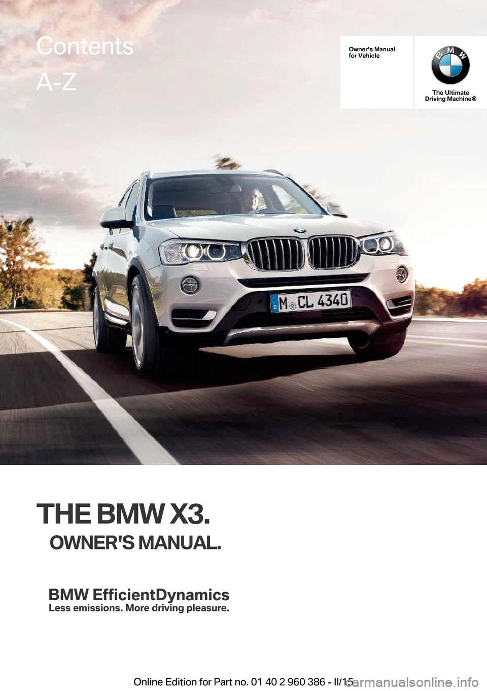 BMW X3 2015 F25 Owners Manual 