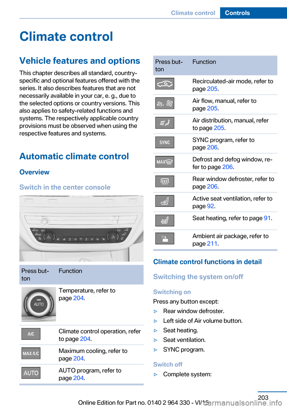 BMW 7 SERIES LONG 2015 G12 Owners Manual Climate controlVehicle features and options
This chapter describes all standard, country-
specific and optional features offered with the
series. It also describes features that are not
necessarily av