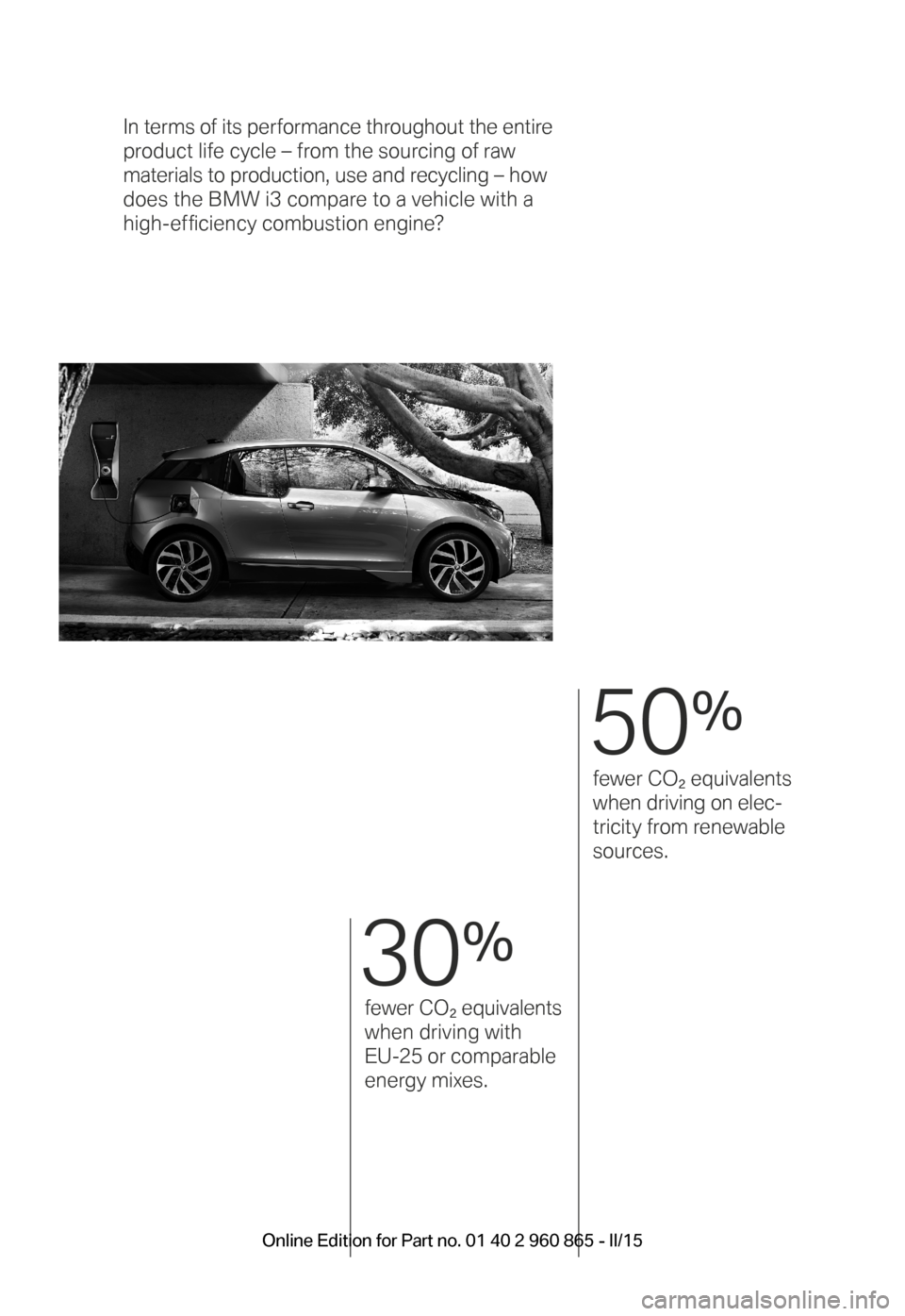 BMW I3 2015 I01 User Guide In terms of its performance throughout the entire
product life cycle – from the sourcing of raw
materials to production, use and recycling – how
does the BMW i3 compare to a vehicle with a
hi BMW I3 2015 I01 User Guide In terms of its performance throughout the entire
product life cycle – from the sourcing of raw
materials to production, use and recycling – how
does the BMW i3 compare to a vehicle with a
hi