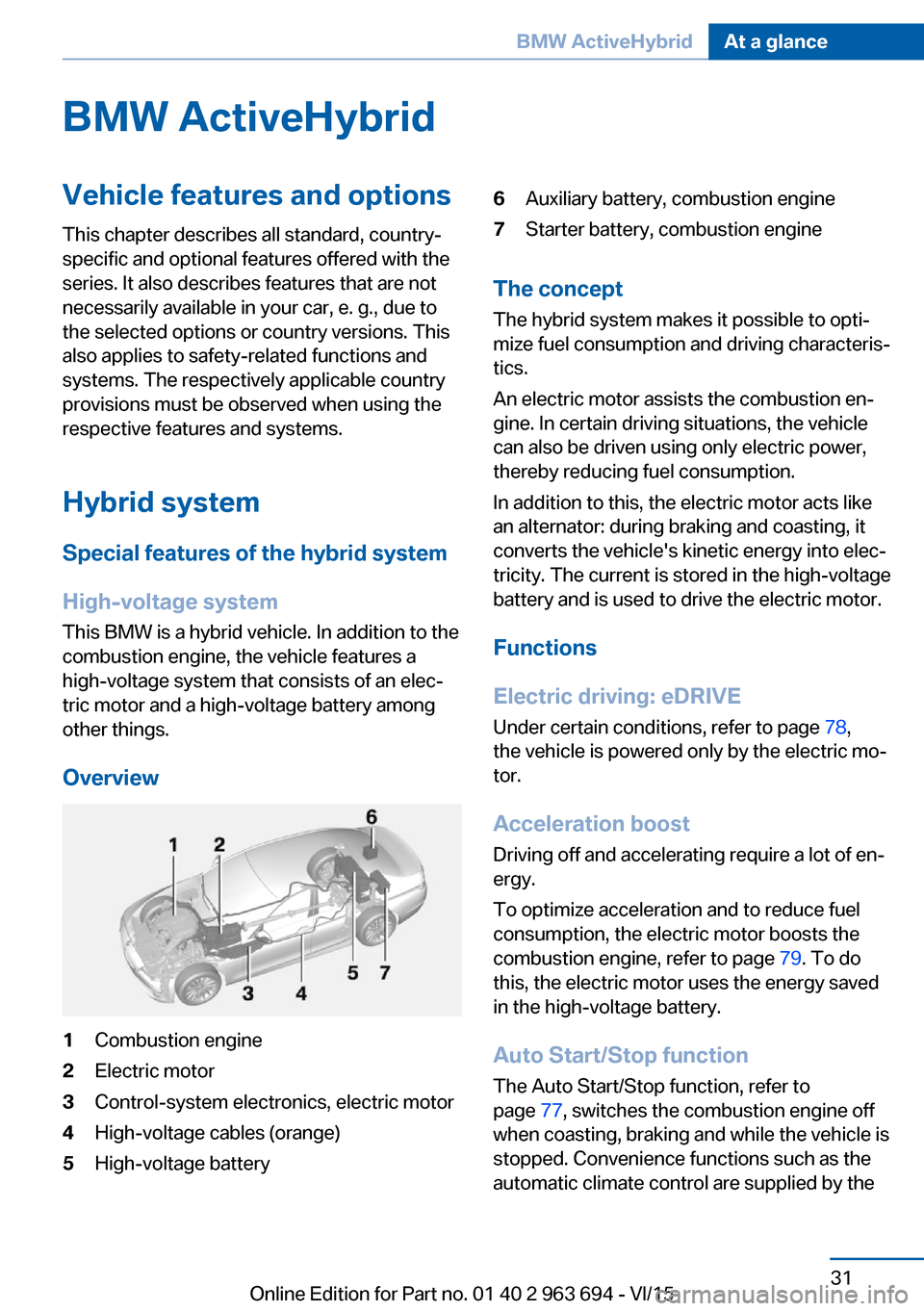 BMW ACTIVE HYBRID 5 2016 F10H Owners Guide BMW ActiveHybridVehicle features and options
This chapter describes all standard, country-
specific and optional features offered with the
series. It also describes features that are not
necessarily a BMW ACTIVE HYBRID 5 2016 F10H Owners Guide BMW ActiveHybridVehicle features and options
This chapter describes all standard, country-
specific and optional features offered with the
series. It also describes features that are not
necessarily a