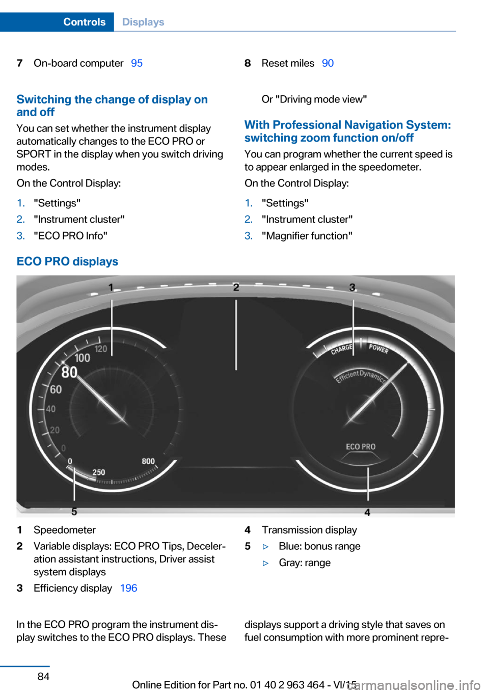 BMW X6 2016 F16 Owners Manual 7On-board computer  958Reset miles  90Switching the change of display on
and off
You can set whether the instrument display
automatically changes to the ECO PRO or
SPORT in the display when yo