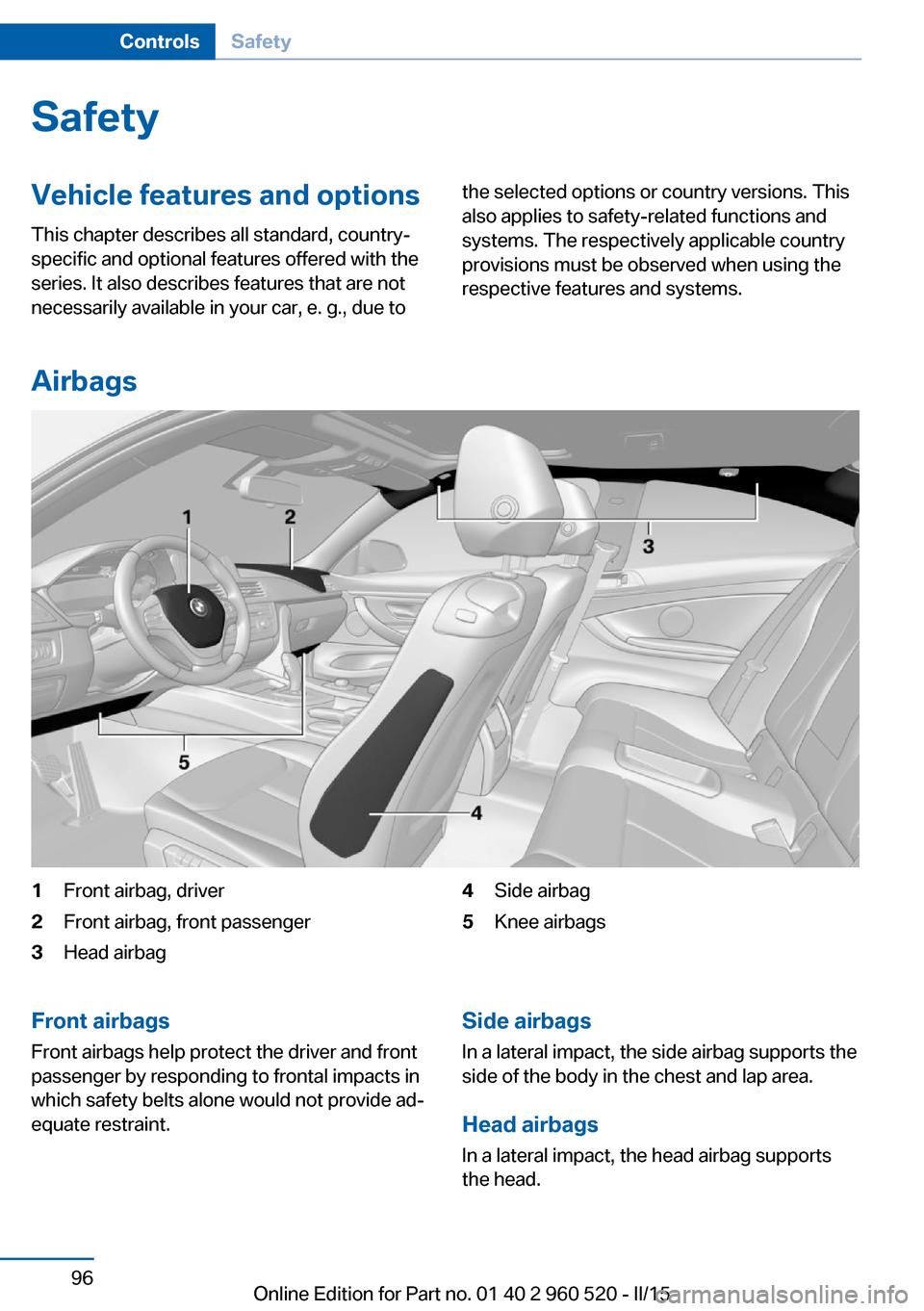 BMW 4 SERIES COUPE 2016 F32 Owners Manual SafetyVehicle features and options
This chapter describes all standard, country-
specific and optional features offered with the
series. It also describes features that are not
necessarily available i BMW 4 SERIES COUPE 2016 F32 Owners Manual SafetyVehicle features and options
This chapter describes all standard, country-
specific and optional features offered with the
series. It also describes features that are not
necessarily available i
