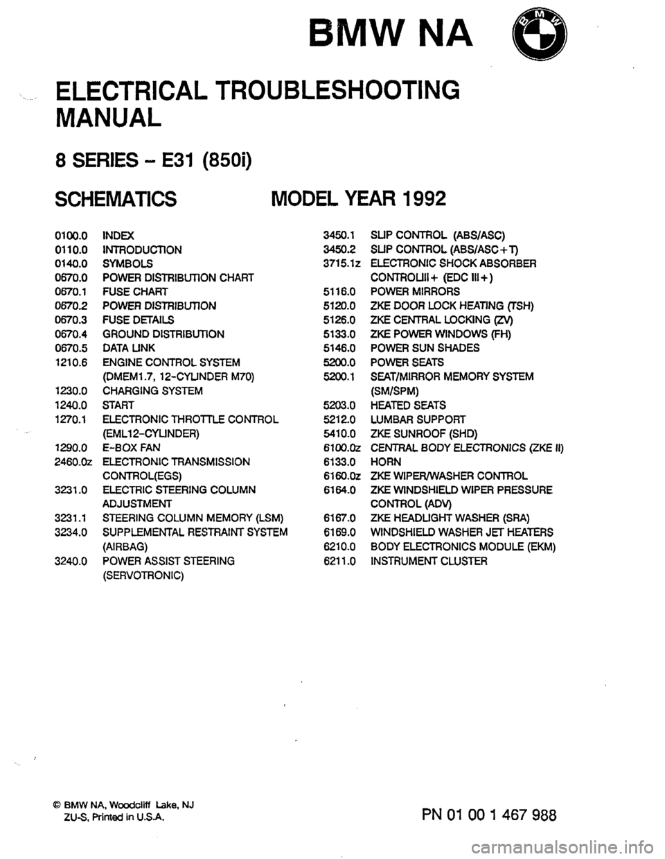 BMW 850i 1992 E31 Electrical Troubleshooting Manual 