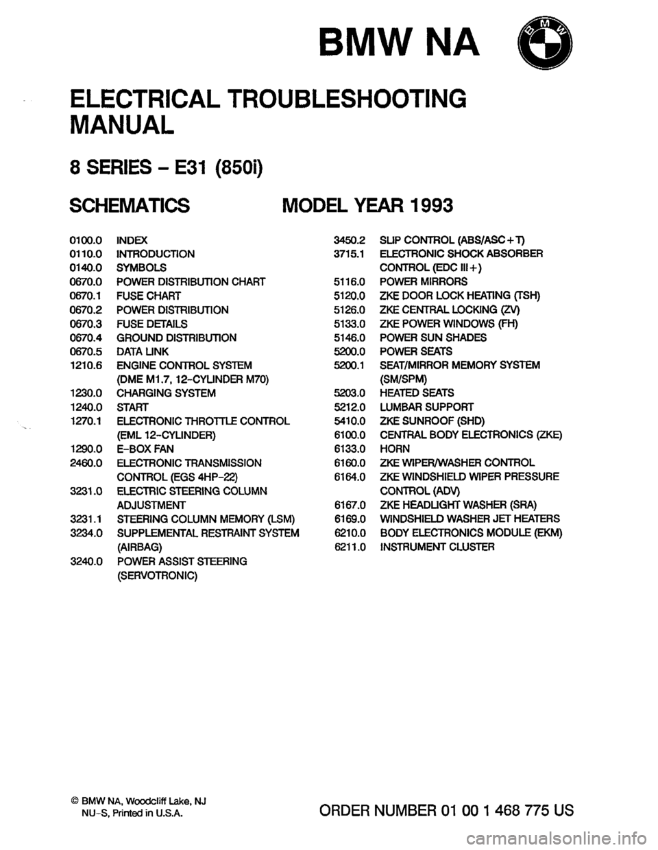 BMW 850i 1993 E31 Electrical Troubleshooting Manual 