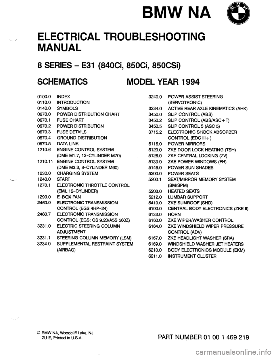 BMW 850csi 1994 E31 Electrical Troubleshooting Manual 