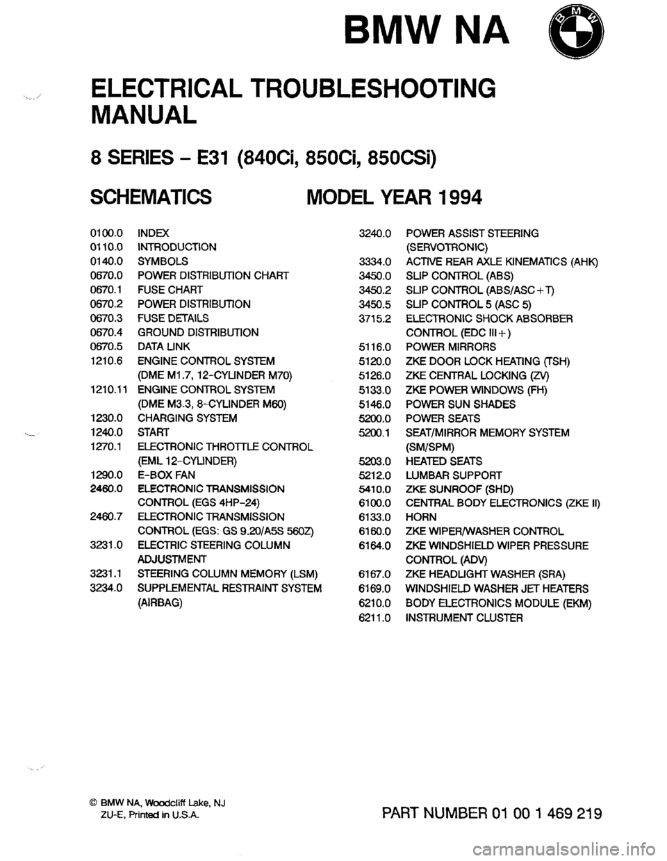 BMW 840ci 1994 E31 Electrical Troubleshooting Manual 