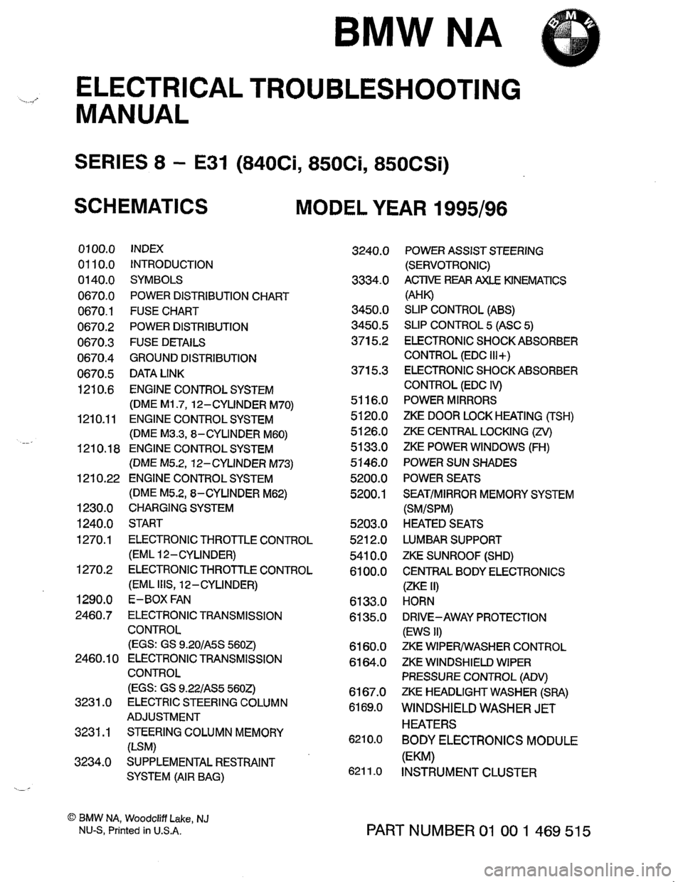 BMW 850csi 1995 E31 Electrical Troubleshooting Manual 