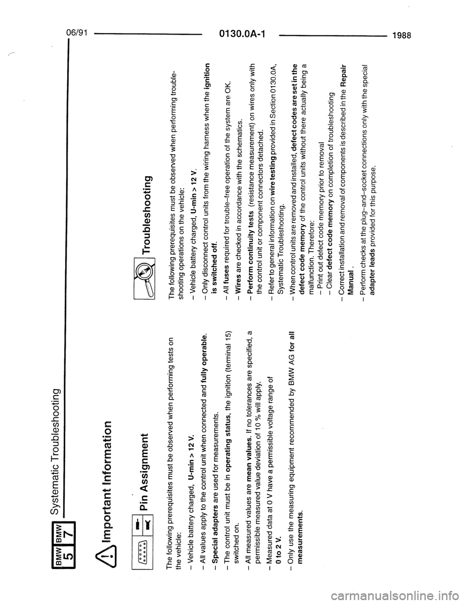 BMW 5 SERIES 1988 E34 Electrical Troubleshooting Manual 