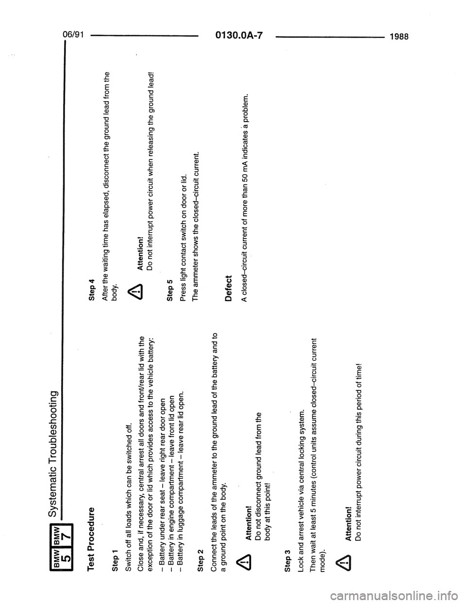 BMW 5 SERIES 1988 E34 Electrical Troubleshooting Manual 