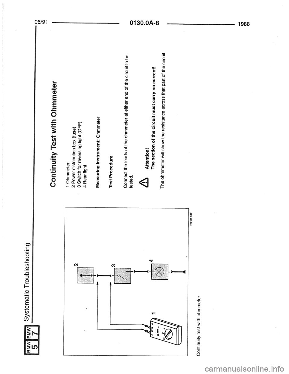 BMW 5 SERIES 1988 E34 Electrical Troubleshooting Manual 