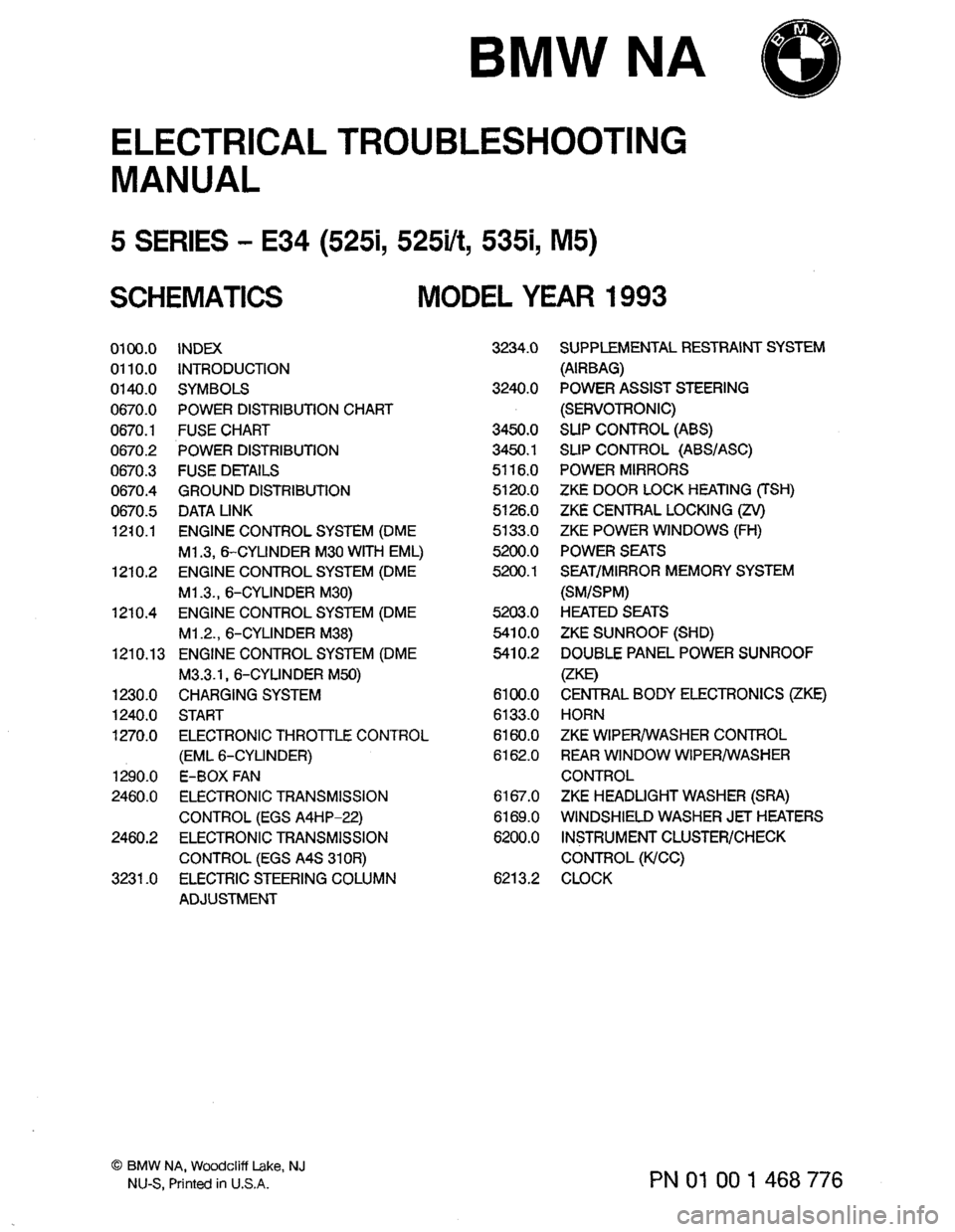 BMW 525i 1993 E34 Electrical Troubleshooting Manual 