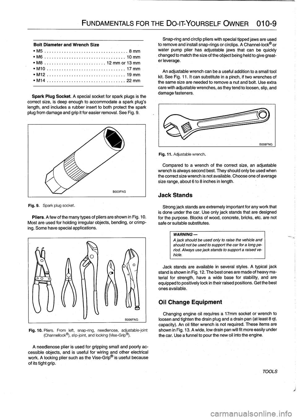 BMW M3 1994 E36 Workshop Manual 
Solt
Diameter
and
Wrench
Size
"
M5
.
...
............
....
......
.
.......
8
mm

"
M6
.
.
..............
.
.
...
...........
.10
mm

"
M8
.
.
..............
.
.
..
.....
12mmor13mm

"
M10
..
.......