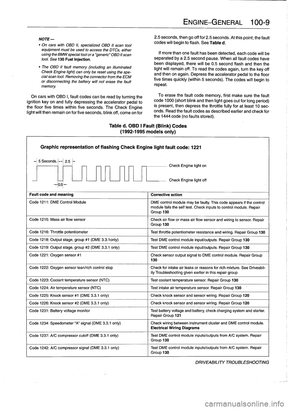 BMW 318i 1996 E36 Workshop Manual 
NOTE-

"
On
carswith
OBD
ti,
specialized
OBD
11
scan
tool
equipment
must
be
used
to
access
the
DTCs,
either
using
the
BMW
special
tool
ora
`generic"
OBD
11
scan
tool
.
See
130
Fuel
Injection
.

"
The