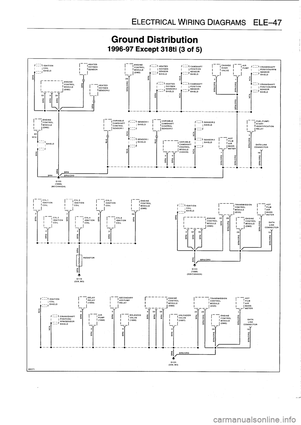 BMW 318i 1997 E36 Owners Manual 
8907
1

I
(ENGINE
CONTROL
I
(MODULE
I

	

-
I
(ONE)

84
NCA

I
F-_
_
)1
I
IGNITIONCOIL
SHIELD

u

CONTROL

	

HEATED
I

	

(MODULE

	

I
(OXYGEN
I

	

-
I(DME)_

	

ISENSOR2
55
fi
34

	

I

~BR~N
BR=