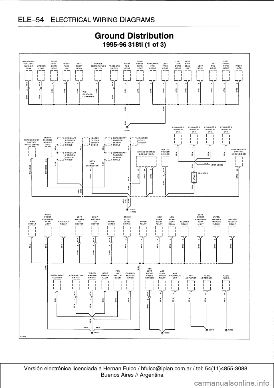 BMW 328i 1995 E36 Service Manual 
ELE-54
ELECTRICAL
WIRING
DIAGRAMS

HEADLIGHT/

	

RIGHT

	

RIGHT

	

LEFTLEFT

	

LEFT
FOGLIGHT

	

HIGH
RIGHT
ANTI-

	

DOUBLE

	

RIGHT
FRONT
AUXILIARY
LEFT
LOW
HIGH

	

LEFT
FRONT
WASHER
WASHER
B
