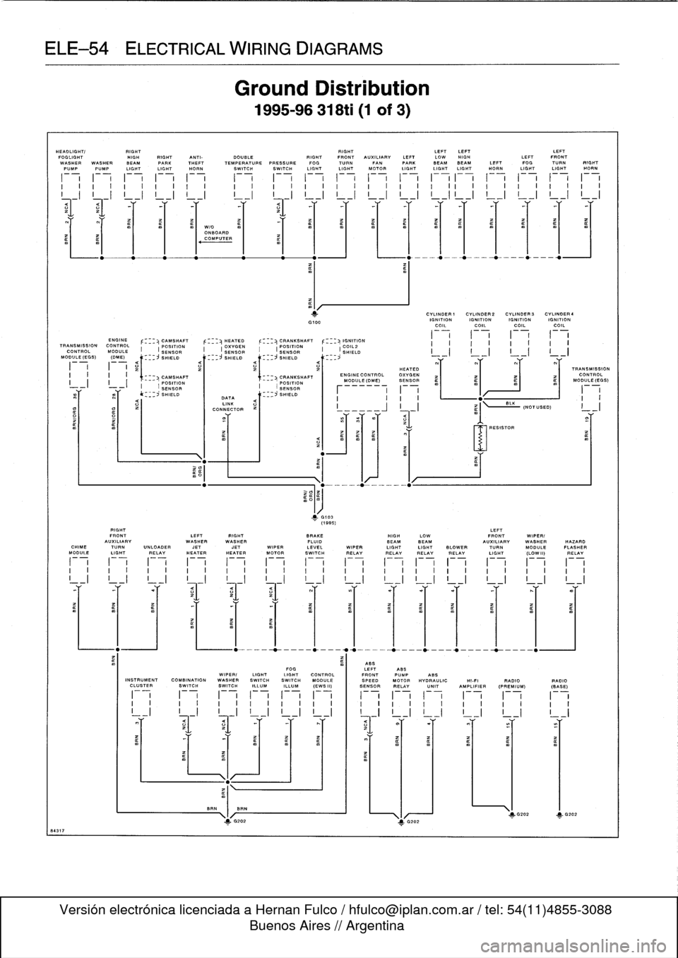 BMW 318i 1997 E36 Service Manual 
ELE-54
ELECTRICAL
WIRING
DIAGRAMS

HEADLIGHT/

	

RIGHT

	

RIGHT

	

LEFTLEFT

	

LEFT
FOGLIGHT

	

HIGH
RIGHT
ANTI-

	

DOUBLE

	

RIGHT
FRONT
AUXILIARY
LEFT
LOW
HIGH

	

LEFT
FRONT
WASHER
WASHER
B