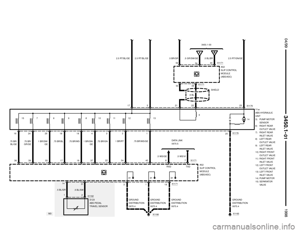 BMW M3 1998 E36 Electrical Troubleshooting Manual  $%%

%%&

52 X117134
.5 BR/GR.5 GR/SW/GE
5049X1171
21
.5 BL
2223
X1176
2.5 RT/BL/GE
5
18194231
.75 BR/BL.75 BR/WS1 BR/GN/
GE1 BR/RT.75 BR/GN.75 BR/WS/GE
17183754224087 X1171
12
X1162
1431
