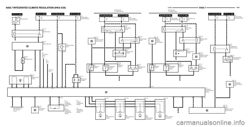 BMW M3 1998 E36 Electrical Troubleshooting Manual  $%%	
%%&
6450.7-00
6450.7-01S36
TEMPERATURE
SWITCH M30
BLOWER MOTOR 6450.7-006450.7-00
5
A2w
INSTRUMENT
CLUSTER 6450.7-0210
2221 23A115
AUTOMATIC
CLIMATE CONTROL
MODULE
3
B11
LH HEAT
EXCHANGER
