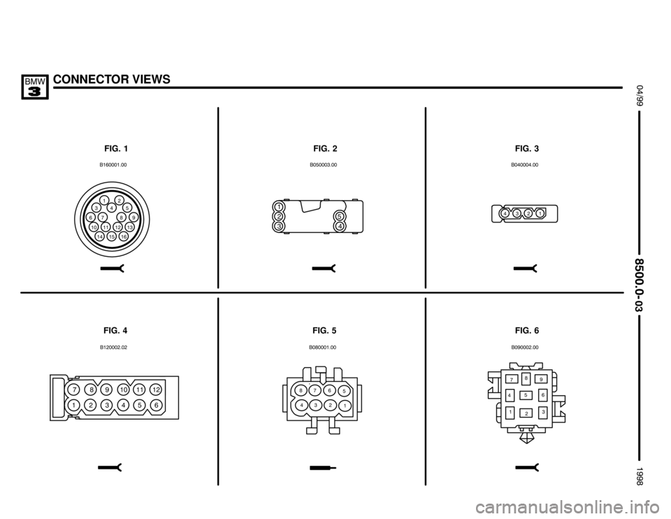 BMW 318is 1998 E36 Electrical Troubleshooting Manual CONNECTOR VIEWS $%%

%%&

FIG. 1 FIG. 2 FIG. 3
FIG. 6 FIG. 5 FIG. 4

#/
#
  / "
 " /   
  # &
" /. ! &
"""
 "/ # .! & % "
..
 
