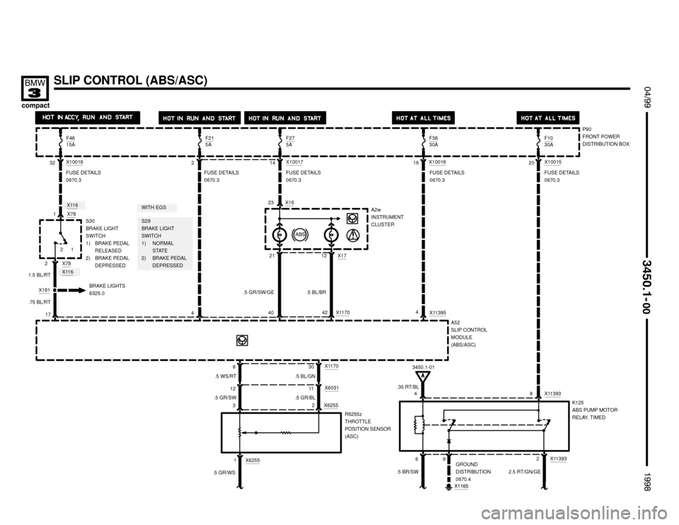 BMW 318ti 1998 E36 Electrical Troubleshooting Manual 
	

X11395
X11393
SLIP CONTROL (ABS/ASC)


 !

K125
ABS PUMP MOTOR
RELAY, TIMED

32X10018
1 X78
.5 GR/SW/GEX181
1.5 BL/RT
216X1001814X1001720X10015
212 X78
692
48 X1