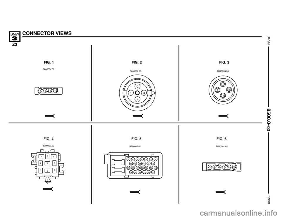 BMW Z3M ROADSTER 1998 E36 Electrical Troubleshooting Manual  #$


CONNECTOR VIEWS !""
	
#""$

FIG. 1 FIG. 2
FIG. 6 FIG. 5 FIG. 4
# % &   
"%
&
% #( 
 
" $
)
#  # #( #) #$ #" %$ " # ## #%
#&# %
&    ( )
%# %% %&