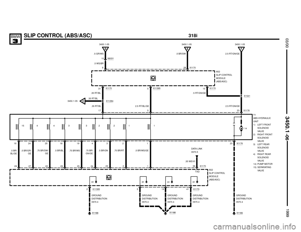 BMW 328i 1999 E36 Electrical Troubleshooting Manual 


	
28 X1170
.5 BR/SW
23 X11765
18194231
.5 BR/BL.75 BR/WS.75 BR/
GN/GE.75 BR/RT.5 BR/GN.5 BR/WS/GE
262524223136 X1170
.35 WS/VI
2
20 X1176
2.5 RT/GN/GE
A52
SLIP CONTROL
MODULE
(ABS/