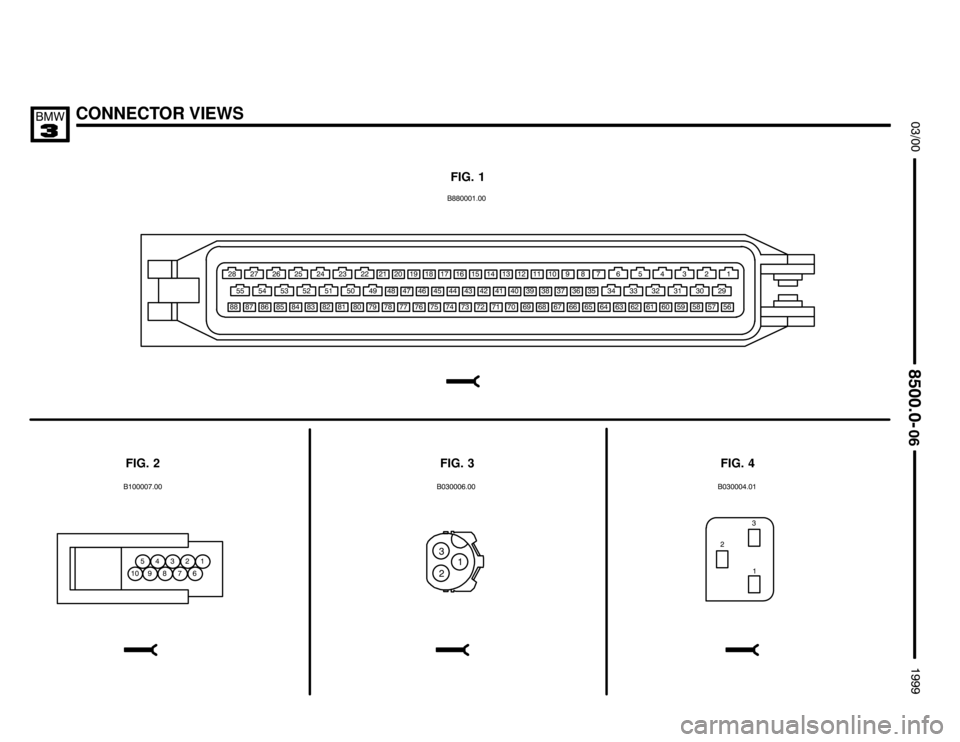 BMW M3 1999 E36 Electrical Troubleshooting Manual CONNECTOR VIEWS


	
FIG. 1
FIG. 2FIG. 4

0


   



   
   
   
  