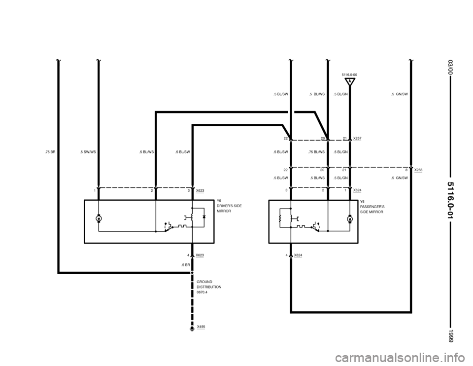 BMW 318ti 1999 E36 Electrical Troubleshooting Manual .5 BL/GN


X6244 .5 BL/SW
.5 SW/WS
Y5
DRIVER’S SIDE
MIRROR
1.5  BL/WS
.5 BL/SW
2 X6233
Y6
PASSENGER’S
SIDE MIRROR
X6241 32
.5 BL/WS.5 BL/GN
21
X6234
.5 BL/SW
5116.0-00
.75 BL/WS
2022
.5 B