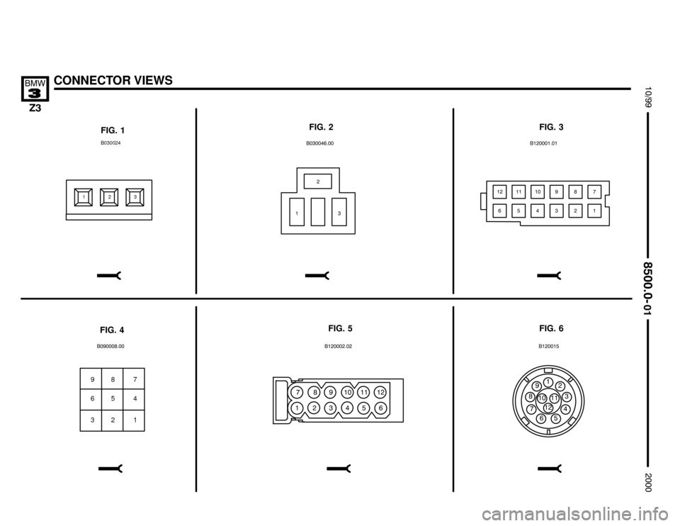 BMW Z3M COUPE 2000 E36 Electrical Troubleshooting Manual 
 







,



CONNECTOR VIEWS

	


FIG. 1FIG. 2 FIG. 3
FIG. 6 FIG. 5
FIG. 4
123B030024




















,

     




