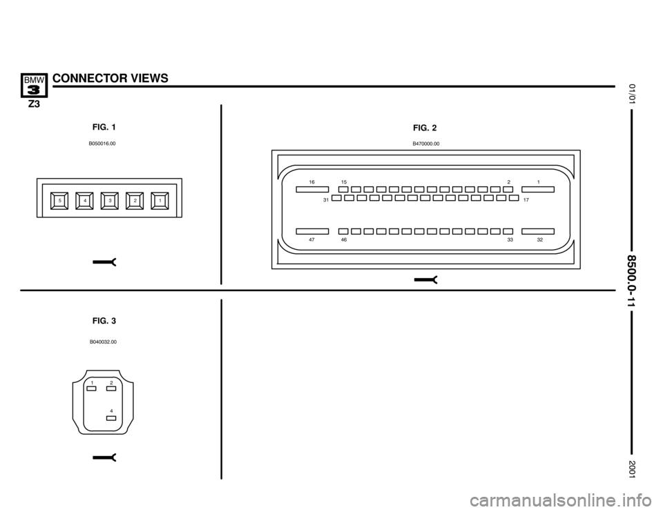 BMW Z3M COUPE 2001 E36 Electrical Troubleshooting Manual %%


CONNECTOR VIEWS
	


FIG. 1
FIG. 2
FIG. 3


%
32145

 

 
 


 