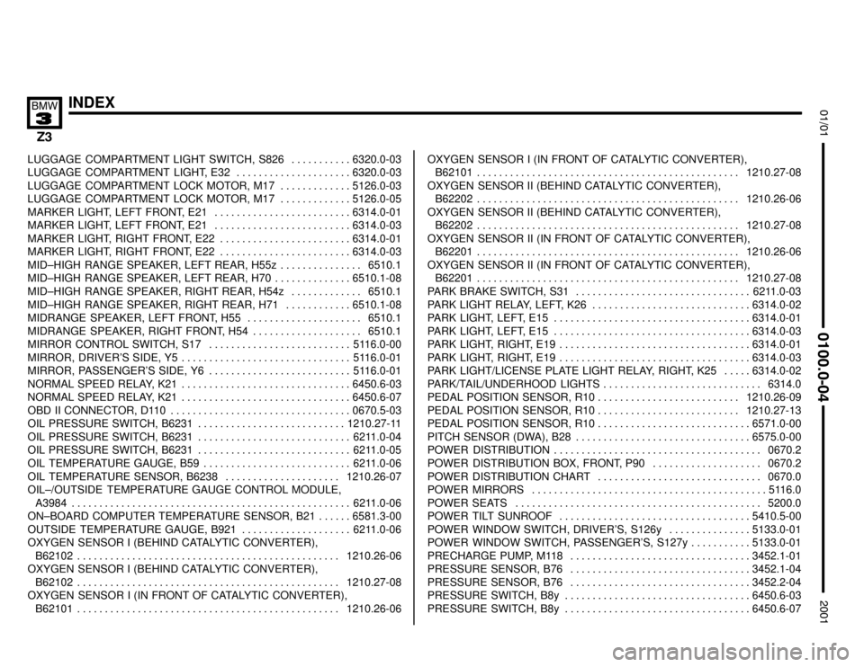 BMW Z3M COUPE 2001 E36 Electrical Troubleshooting Manual INDEX





LUGGAGE COMPARTMENT LIGHT SWITCH, S826 6320.0-03. . . . . . . . . . . 
LUGGAGE COMPARTMENT LIGHT, E32 6320.0-03. . . . . . . . . . . . . . . . . . . . . 
LUGG