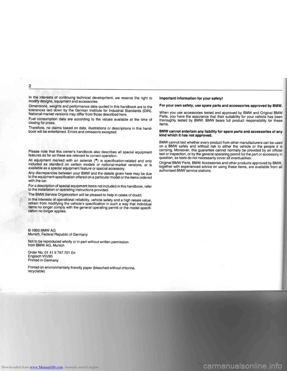 BMW 7 SERIES 1994 E38 Owners Manual Downloaded from www.Manualslib.com manuals search engine BMW 7 SERIES 1994 E38 Owners Manual Downloaded from www.Manualslib.com manuals search engine