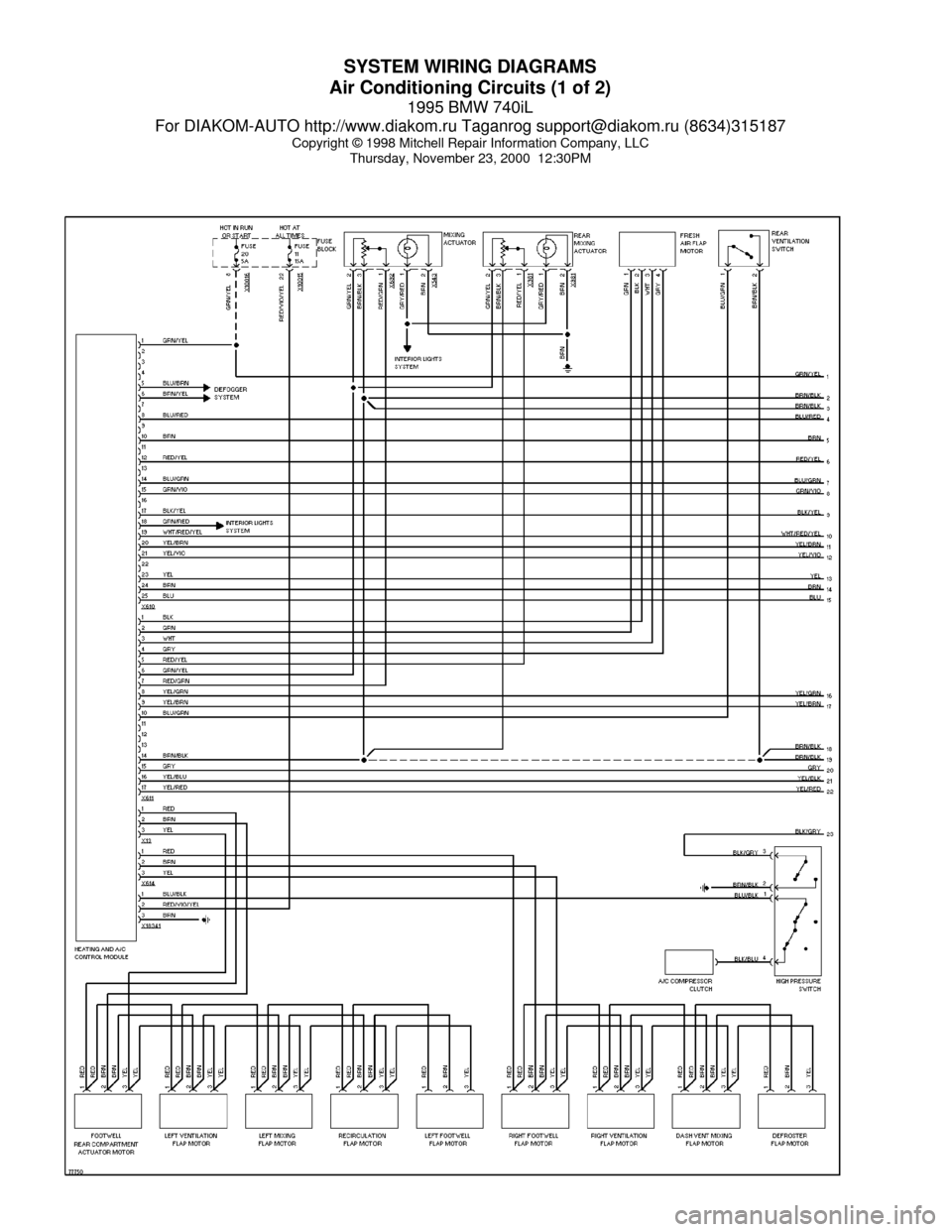 BMW 740il 1995 E38 System Wiring Diagrams SYSTEM WIRING DIAGRAMS
Air Conditioning Circuits (1 of 2)
1995 BMW 740iL
For DIAKOM-AUTO http://www.diakom.ru Taganrog support@diakom.ru (8634)315187
Copyright © 1998 Mitchell Repair Information Comp