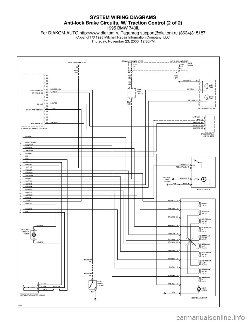 BMW 740il 1995 E38 System Wiring Diagrams SYSTEM WIRING DIAGRAMS
Anti-lock Brake Circuits, W/ Traction Control (2 of 2)
1995 BMW 740iL
For DIAKOM-AUTO http://www.diakom.ru Taganrog support@diakom.ru (8634)315187
Copyright © 1998 Mitchell Rep