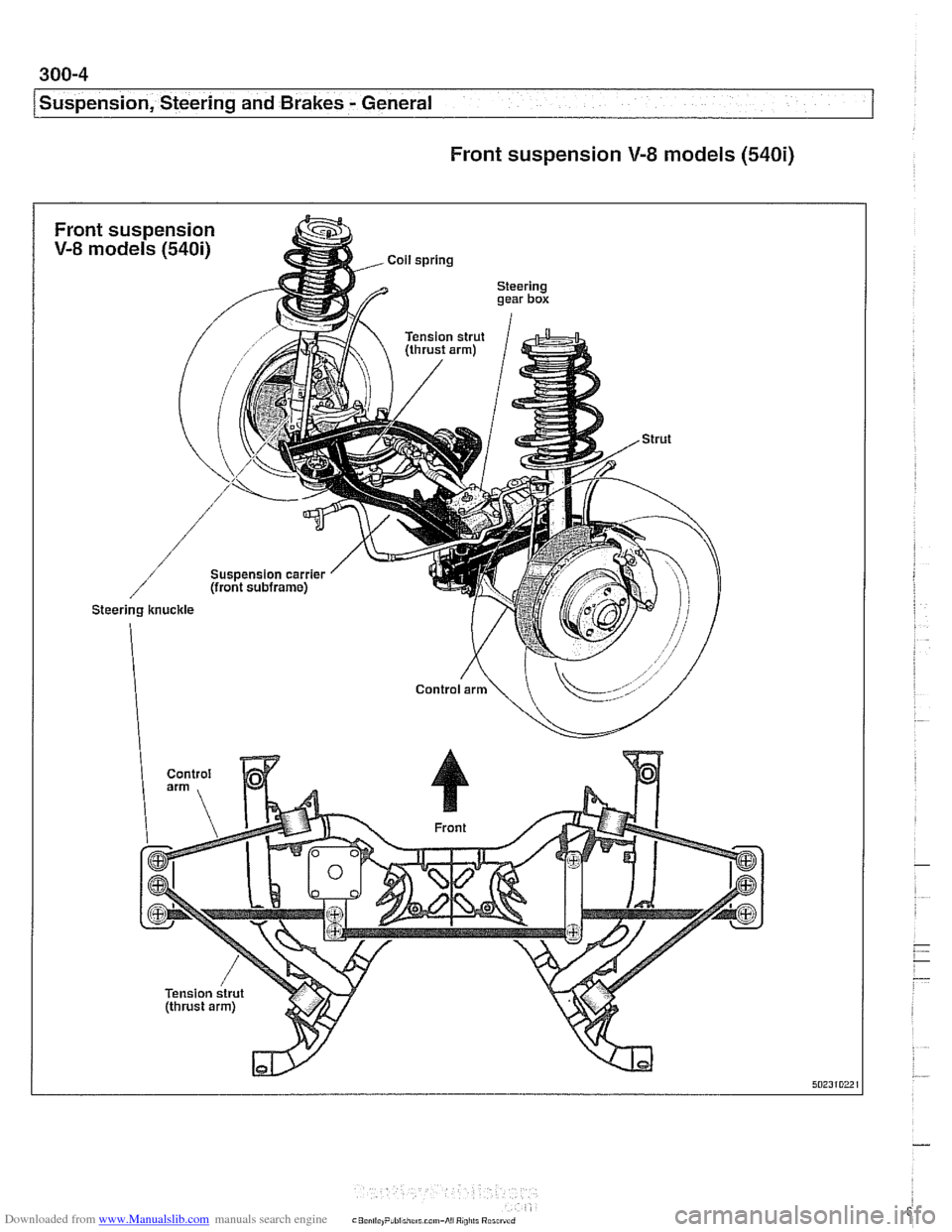 BMW 525i 1999 E39 Workshop Manual Downloaded from www.Manualslib.com manuals search engine 
Suspension, Steering and Brakes - General 
Front suspension V-8 models (540i)    