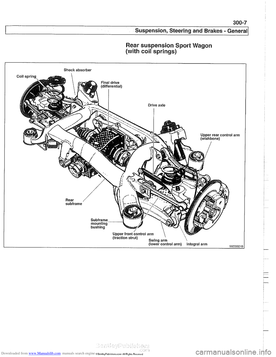 BMW 528i 2000 E39 Workshop Manual Downloaded from www.Manualslib.com manuals search engine
--- .
Suspension, Steering and Brakes - General
Rear suspension Sport Wagon
(with coil springs)
Shock absorber 1 BMW 528i 2000 E39 Workshop Manual Downloaded from www.Manualslib.com manuals search engine
--- .
Suspension, Steering and Brakes - General
Rear suspension Sport Wagon
(with coil springs)
Shock absorber 1
