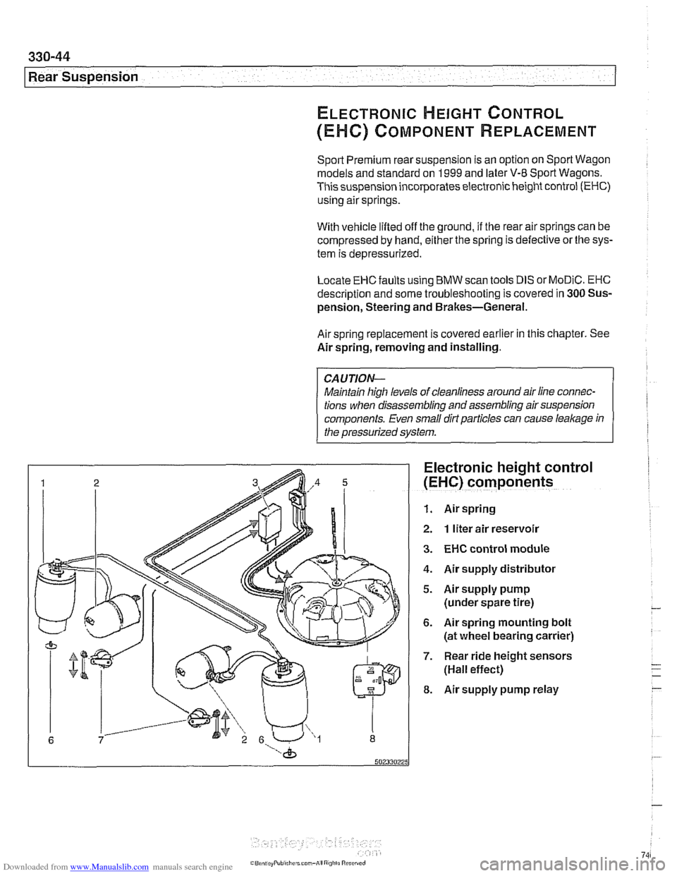 BMW 525i 2000 E39 Workshop Manual Downloaded from www.Manualslib.com manuals search engine
---
Rear Suspension
ELECTRONIC HEIGHT CONTROL
(EHC) COMPONENT REPLACEMENT
Sport Premium rear suspension is an option on Sport Wagon
mo BMW 525i 2000 E39 Workshop Manual Downloaded from www.Manualslib.com manuals search engine
---
Rear Suspension
ELECTRONIC HEIGHT CONTROL
(EHC) COMPONENT REPLACEMENT
Sport Premium rear suspension is an option on Sport Wagon
mo