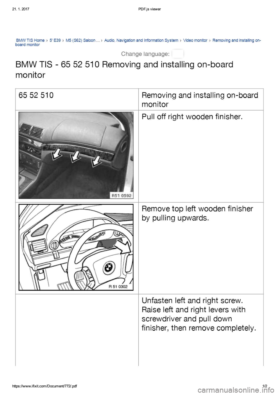 BMW M5 2002 E39 Removing and instaling onboard monitor 